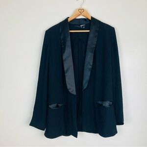 BLK DNM satin lapel open tuxedo style jacket in black. Size small.